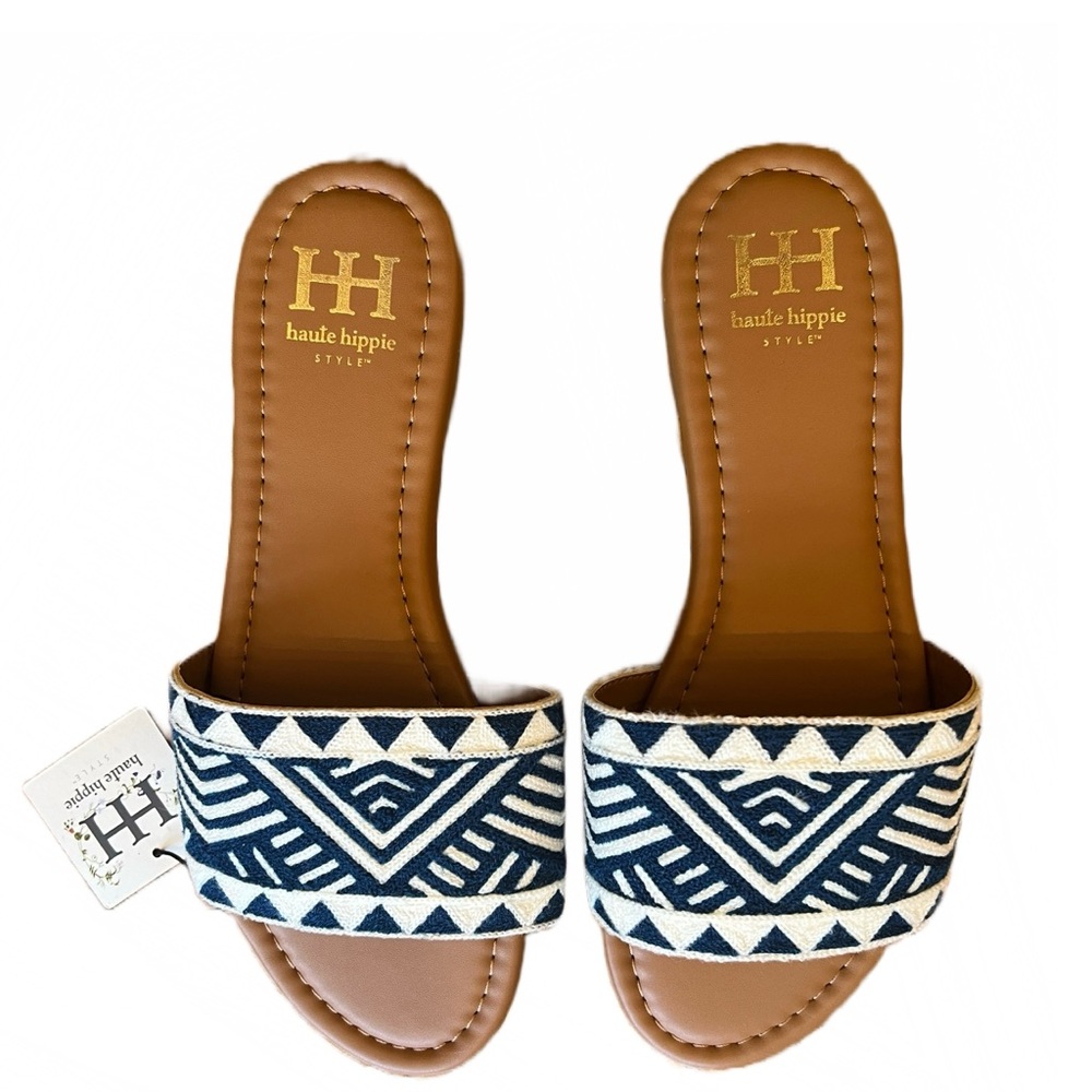 Haute Hippie Blue Aztec Embroidered Sandals